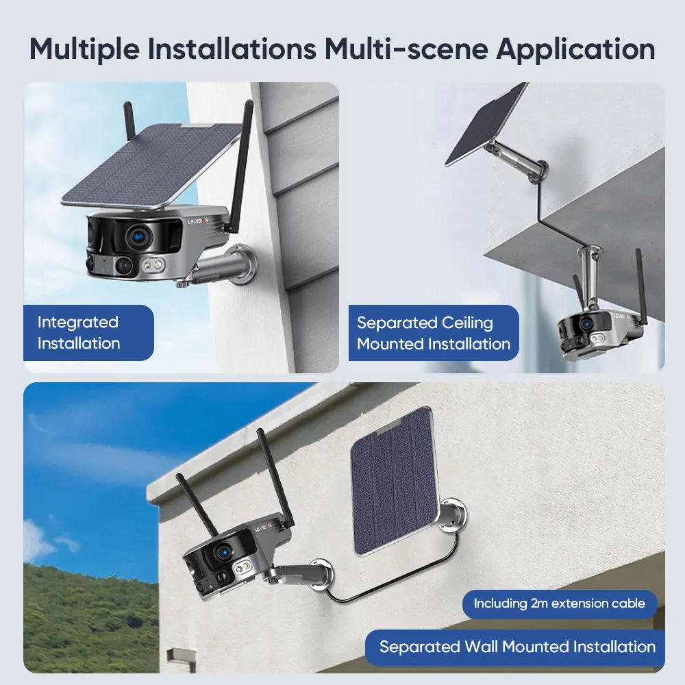 LS VISION 8MP 4G Solar Security Camera Outdoor WIFI 180° Ultra Wide View Angle 4X Zoom Dual Lens PIR Human Detection CCTV Camera