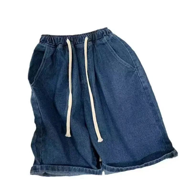 2025 new Fashion Streetwear Men's Denim Shorts Summer Loose Vintage Harajuku Splicing Hip-hop Cargo Moto Short Jeans Black Blue