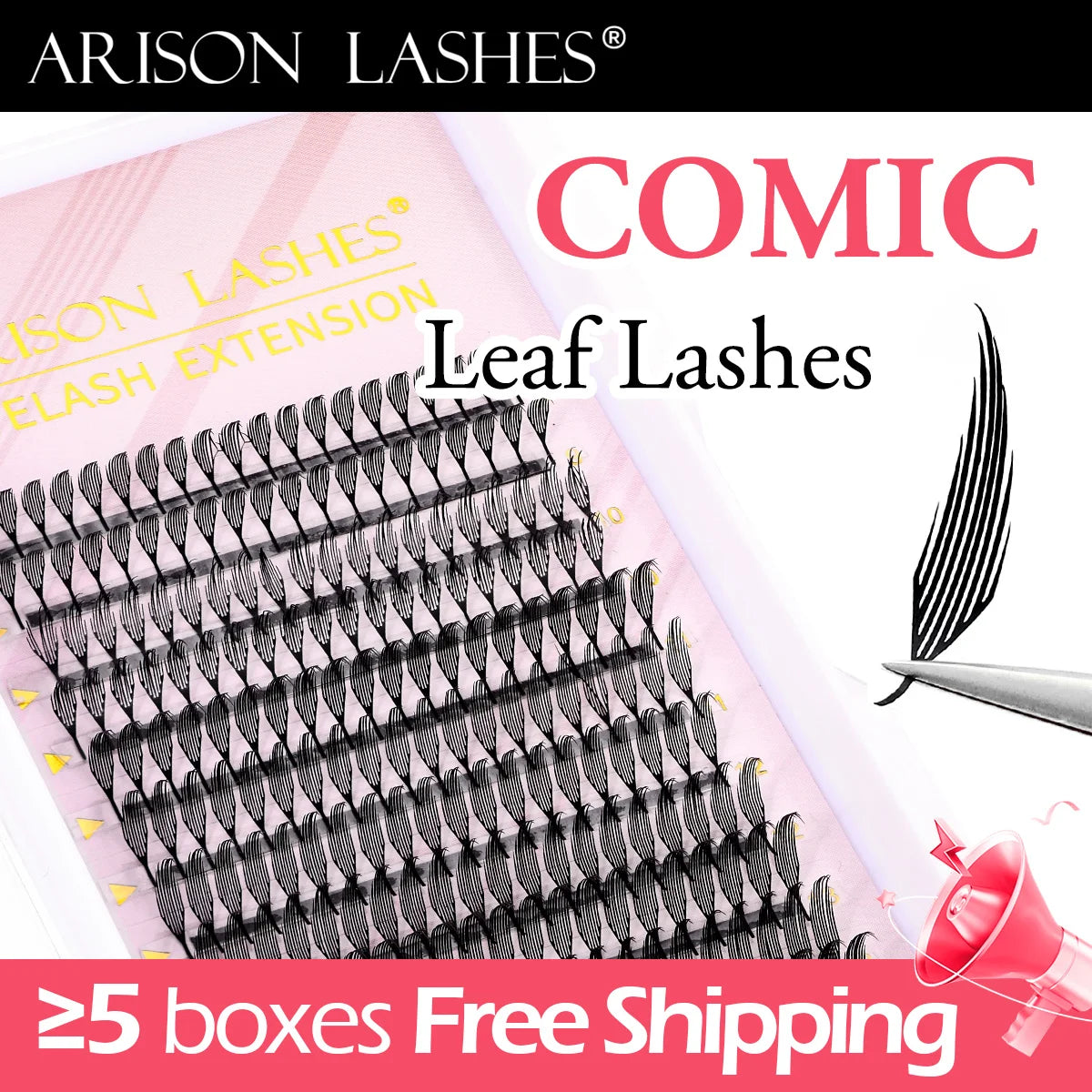 ARISON Comic Leaf Lashes Plume Spire Premade Fan Eyelash Extensions Automatic Flowering Individual Volume False Lashes