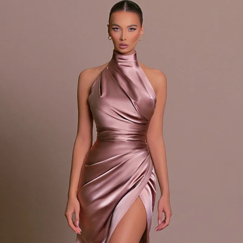 Ladies Summer Fashion Evening Party Dress Women Backless Deep V-Neck Halter Sexy Long Dresses Woman Clothes Birthday Clubwear