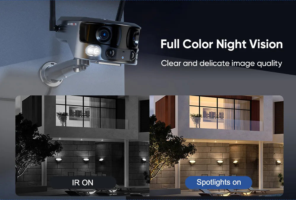 LS VISION 8MP 4G Solar Security Camera Outdoor WIFI 180° Ultra Wide View Angle 4X Zoom Dual Lens PIR Human Detection CCTV Camera