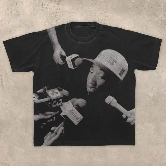 Vintage Interview Graphic Cotton White Short Sleeve T-Shirt Men Y2K Summer Short Sleeves Oversize Tshirt Streetwear Women Tops