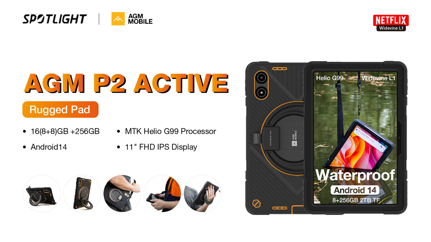 Tablet AGM PAD P2 8GB+256GB 11“ FHD Display 50MP Camera 7850MAh Battery MTK G99 480 Nit Brightness Widevine L1