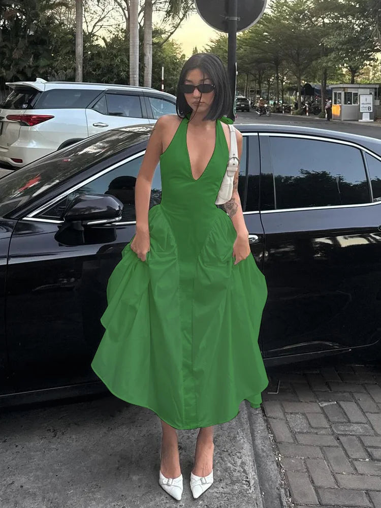 Ladies Summer Evening Party New Fashion Dress Women Sleeveless Backless V-Neck Sexy Birthday  Long Dresses 2025 Woman Streetwear