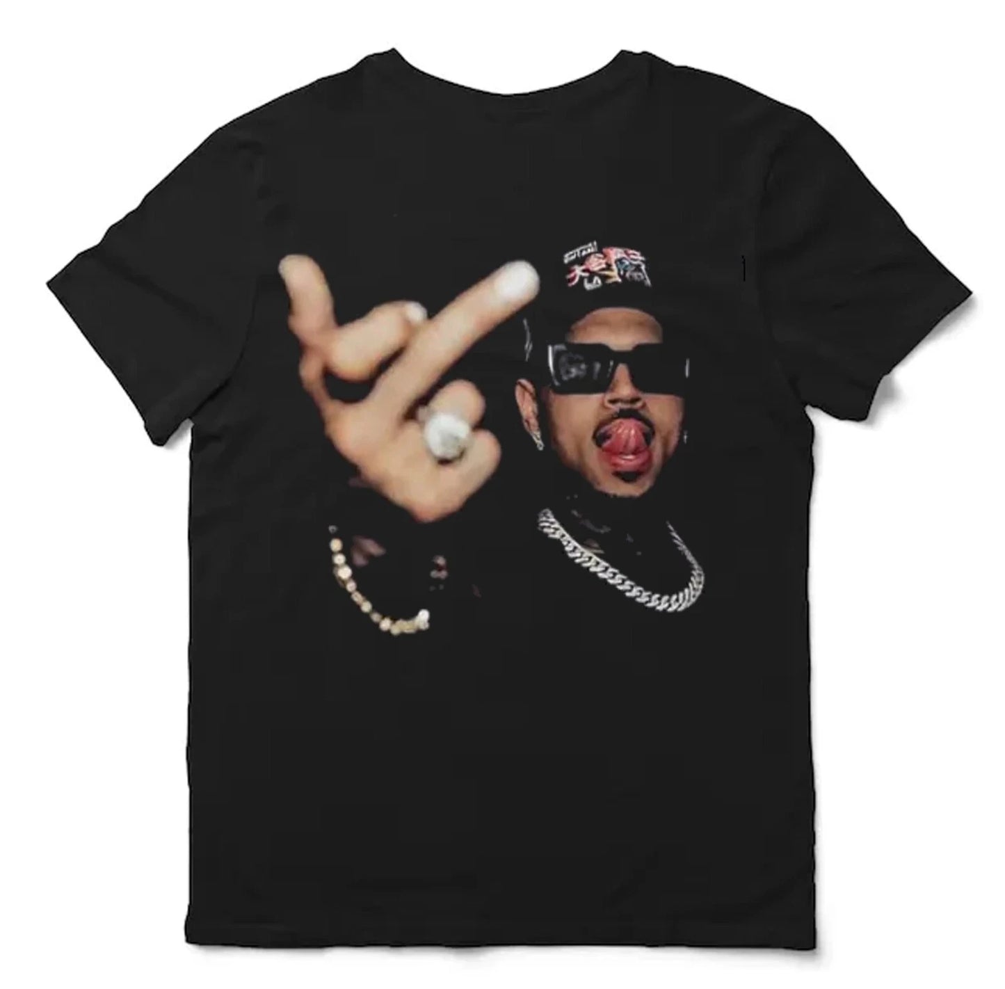 American Chris Brown Retro Middle Finger/Chris Brown Breezy Bowl XX Tour 2025 T-shirt Summer New Men's and Women's Streetwear