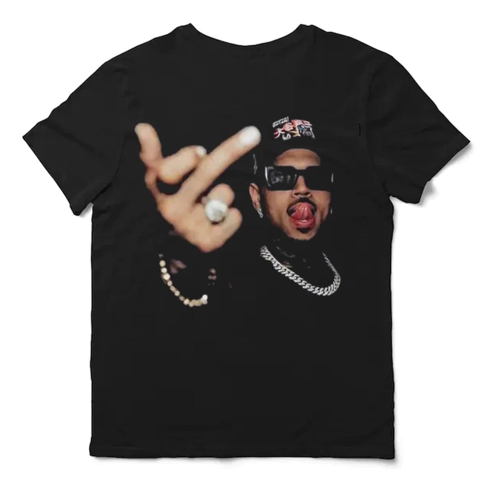 American Chris Brown Retro Middle Finger/Chris Brown Breezy Bowl XX Tour 2025 T-shirt Summer New Men's and Women's Streetwear