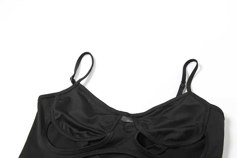 Sexy Women Bodysuit Cut Out Bodycon Jumpsuit Strap Cami Y2K Pure Aesthetic Tops Summer Sleeveless Solid Color Crop Outfit Tee