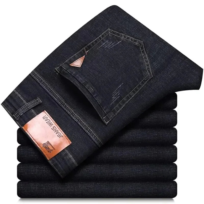 Fashion Men Jeans Stretch Straight Leg Casual Slim Fit Denim Pants Male Brand Luxury Design Business Classic Trousers Large Size