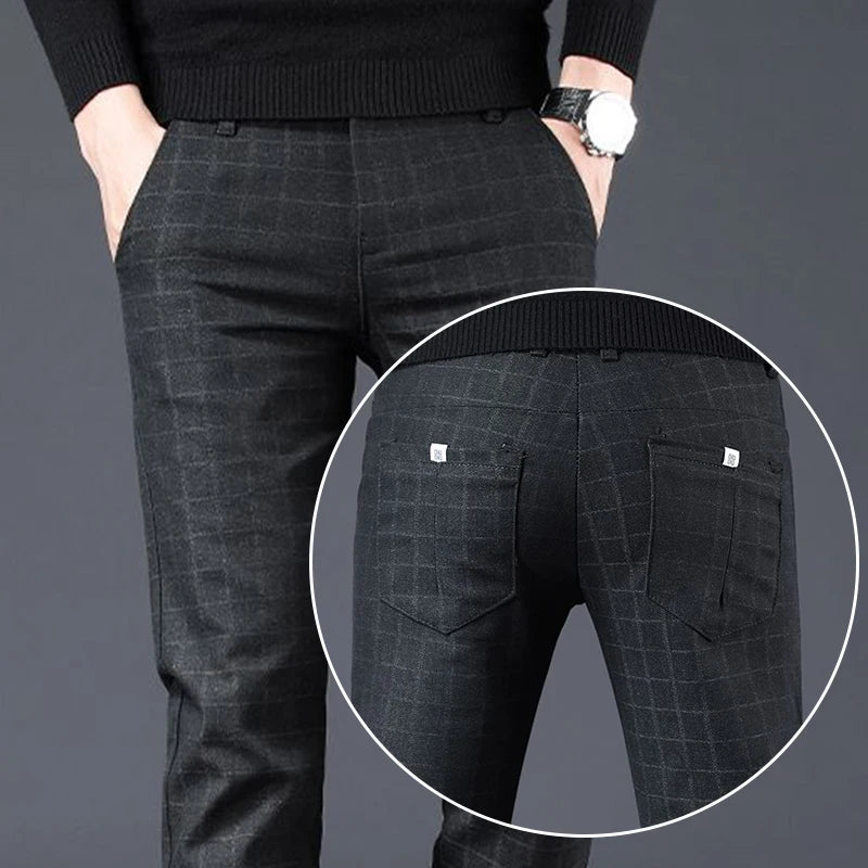 Fashion Men Smart Casual Tailored Trousers Male Slight Strech Loose Straight Dress Pants Versatile Slim Fit Thin Black Trousers