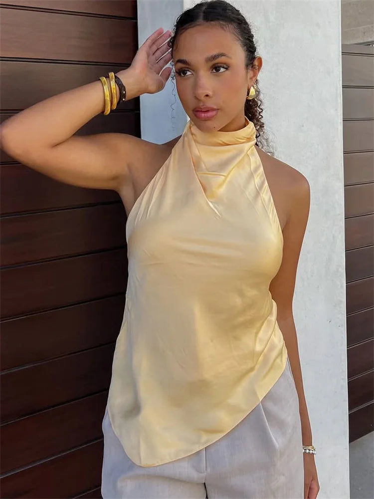 Tossy Summer Satin Fashion Vest Top For Women V-Neck Solid Sleeveless Cropped Top Camisole Elegant Commute Female Tank Top 2025