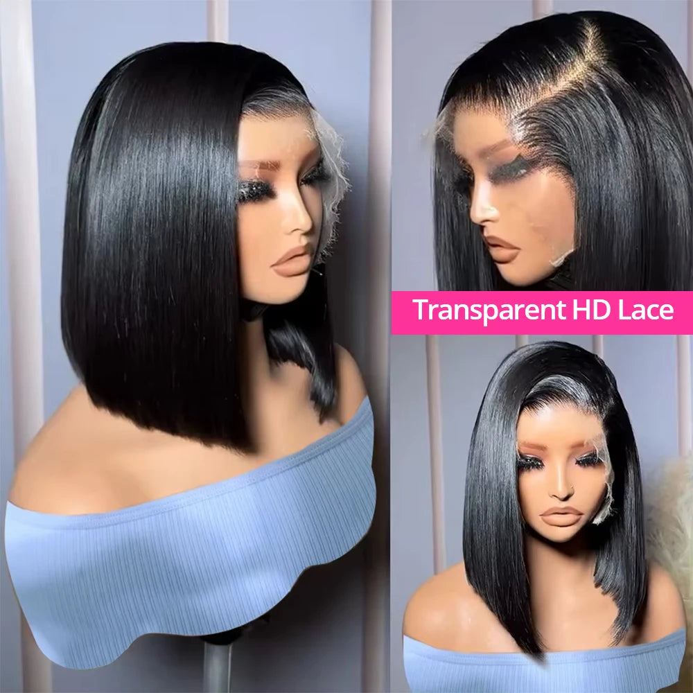 Bone Straight 13x4 HD Lace Frontal Human Hair Wig Short Bob Wig Human Hair HD 13x6 Short Blunt Cut Wig On Sale Cheap Natural Wig