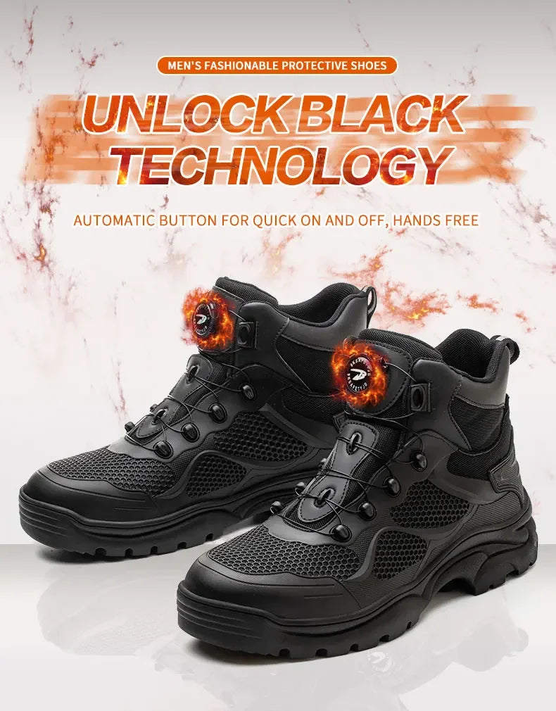 Rotary Buckle Work Boots Safety Steel Toe Shoes Men Breathable Safety Shoes Brand Indestructible Shoes Puncture-Proof work Shoes