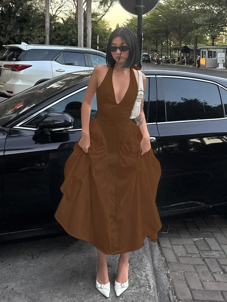 Ladies Summer Evening Party New Fashion Dress Women Sleeveless Backless V-Neck Sexy Birthday  Long Dresses 2025 Woman Streetwear