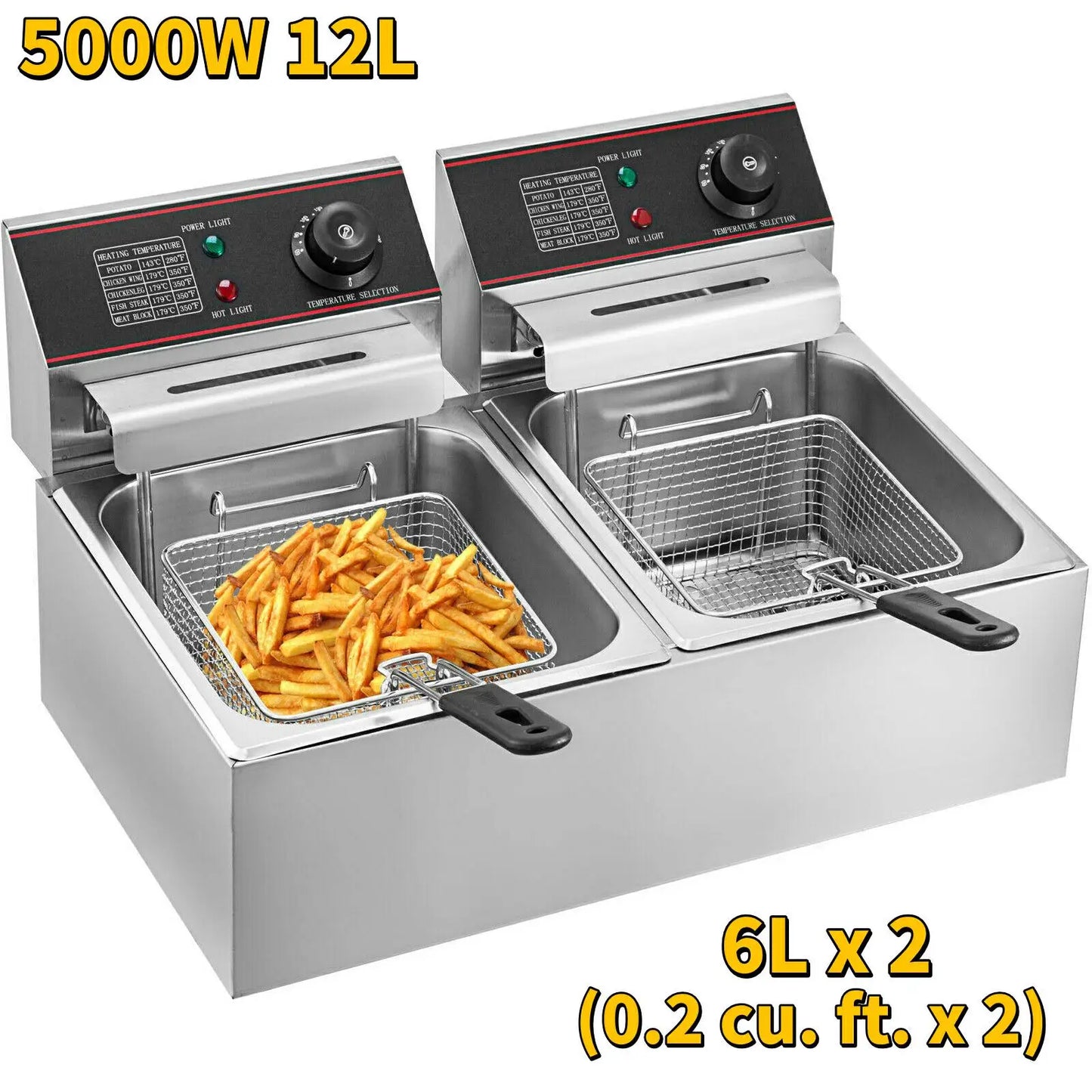 VEVOR 12L 20L Electric Deep Fryers Dual Tanks for Fast Food Restaurant or Camping Picnic Fried Chicken Frying Chips French Fries