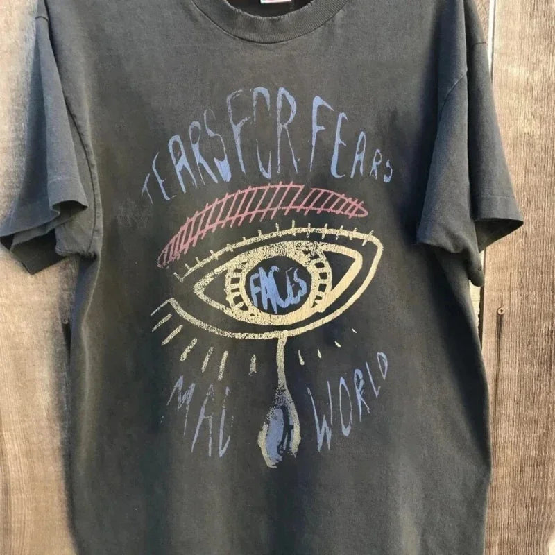 American Tears for Fear Band Charcoal Short Sleeve Cotton T-Shirt Summer New Retro Men's and Women's Streetwear