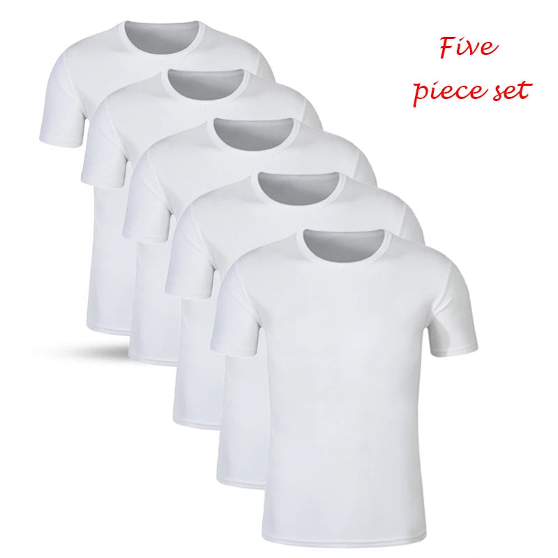 5 Piece Set Mens T-Shirt Tracksuit Summer Casual Quick-Dry Fitness jogging Short Sleeve Male Jerseys Hot Sales Solid Color Tops