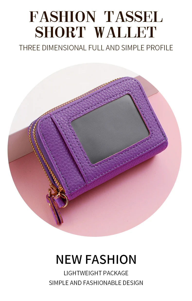 Multi Slot  Holder Fashion Wallet Female Bank Card ID Holder Female PU Leather Protection Case Coin Zipper Wallet
