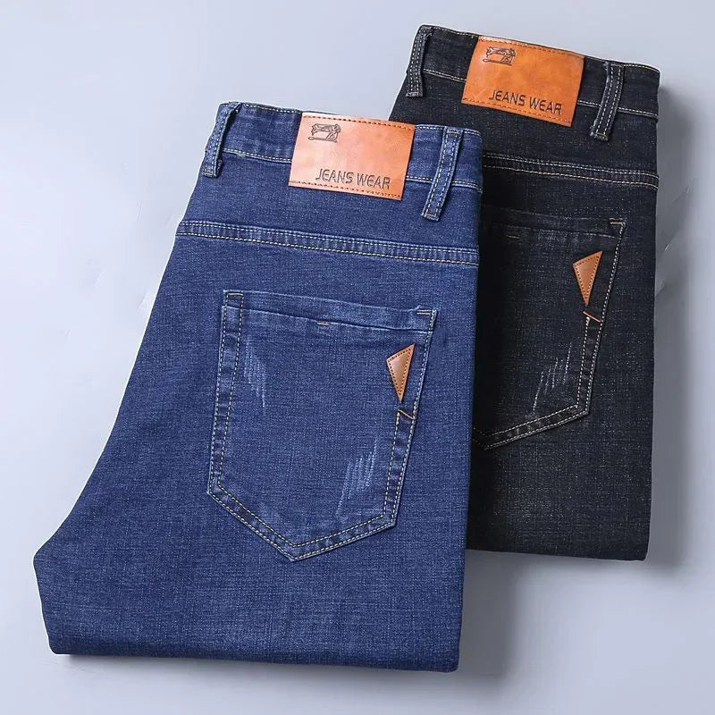 Fashion Men Jeans Stretch Straight Leg Casual Slim Fit Denim Pants Male Brand Luxury Design Business Classic Trousers Large Size