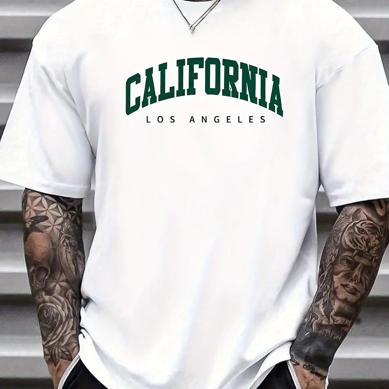Summer Men's 100% Cotton Casual Sports Loose Large california letter Printed