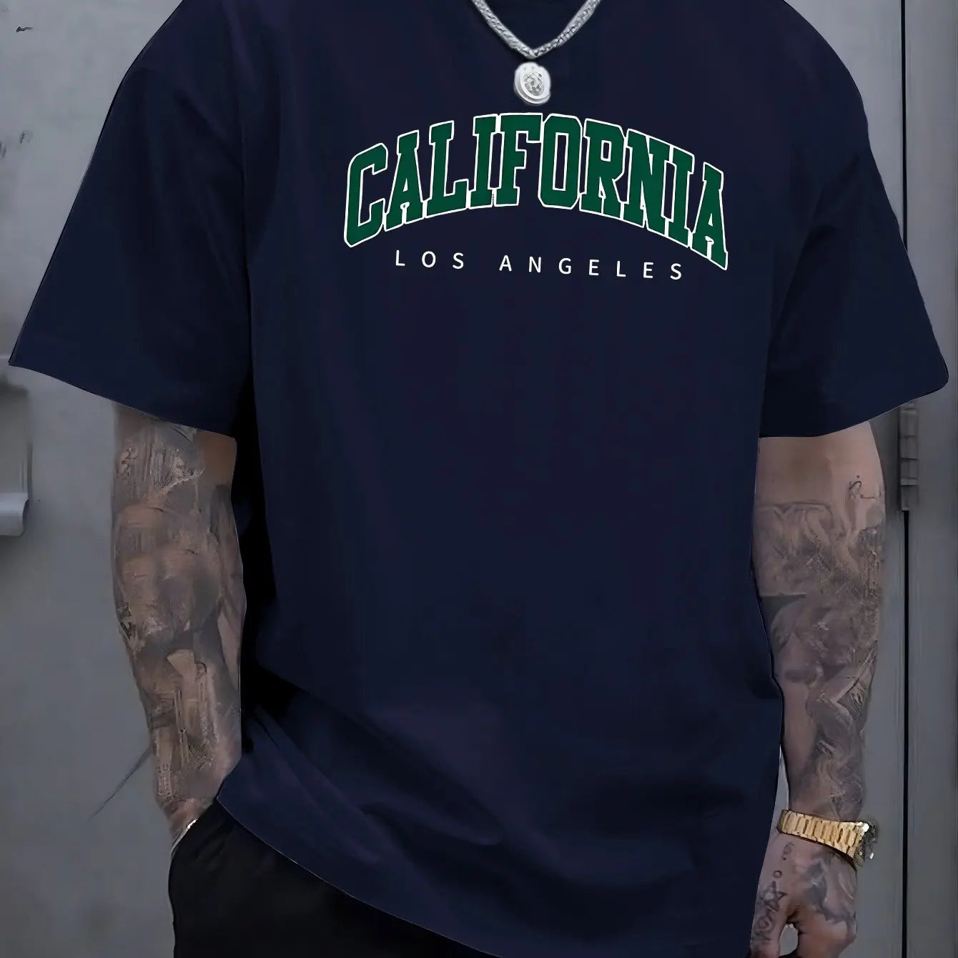Summer Men's 100% Cotton Casual Sports Loose Large california letter Printed