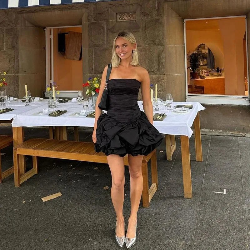 Ladies Summer Elegant Evening Dress Women Sleeveless Backless Tube Mini Dresses Birthday Party Streetwear Woman Ruched Clothes