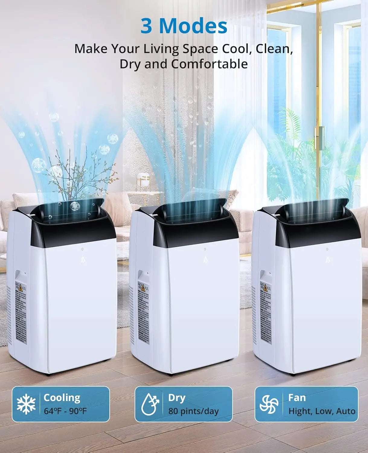14000 BTU Portable Air Conditioners, 3-In-1 Free Standing Cooling AC Unit With Fan, Dehumidifier, Remote Control, Sleep Mode