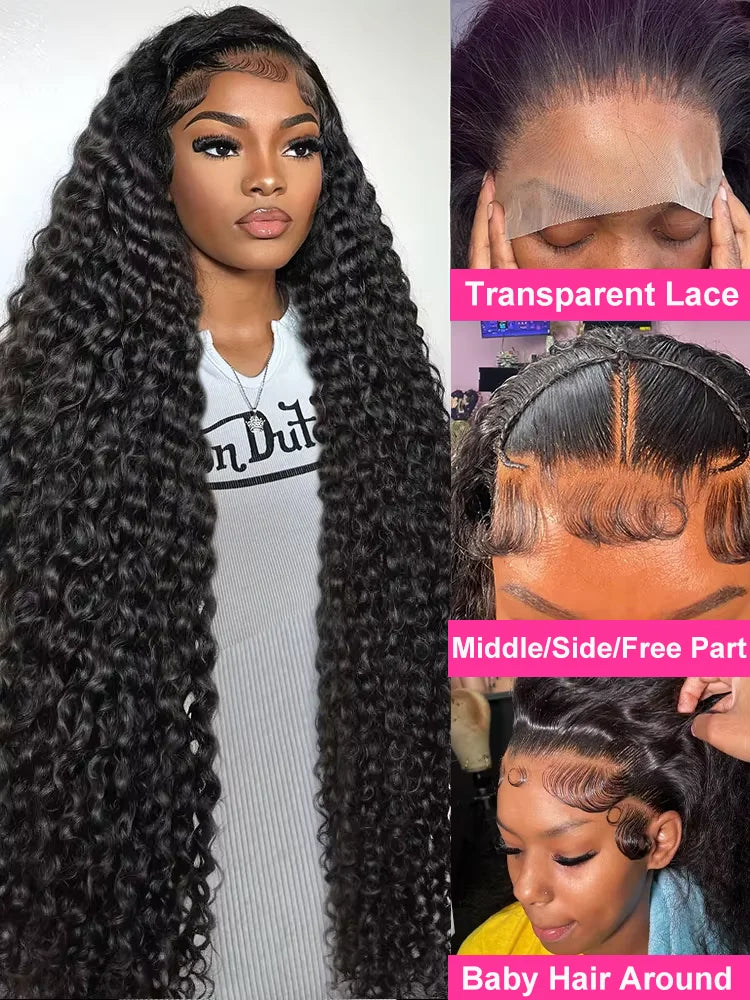13x6 HD Full Water Wave Curly Lace Frontal Wig 250% Density Brazilian 13x4 Loose Deep Wave Human Hair Wigs For Women 40 42 Inch