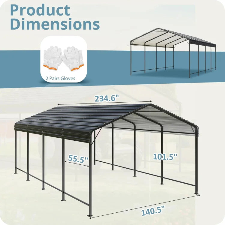 Carport 12x20 FT Metal Carport with Enhanced Base Outdoor Heavy Duty Garage Galvanized Car Shelter for Pickup, Boat, Car and Tra