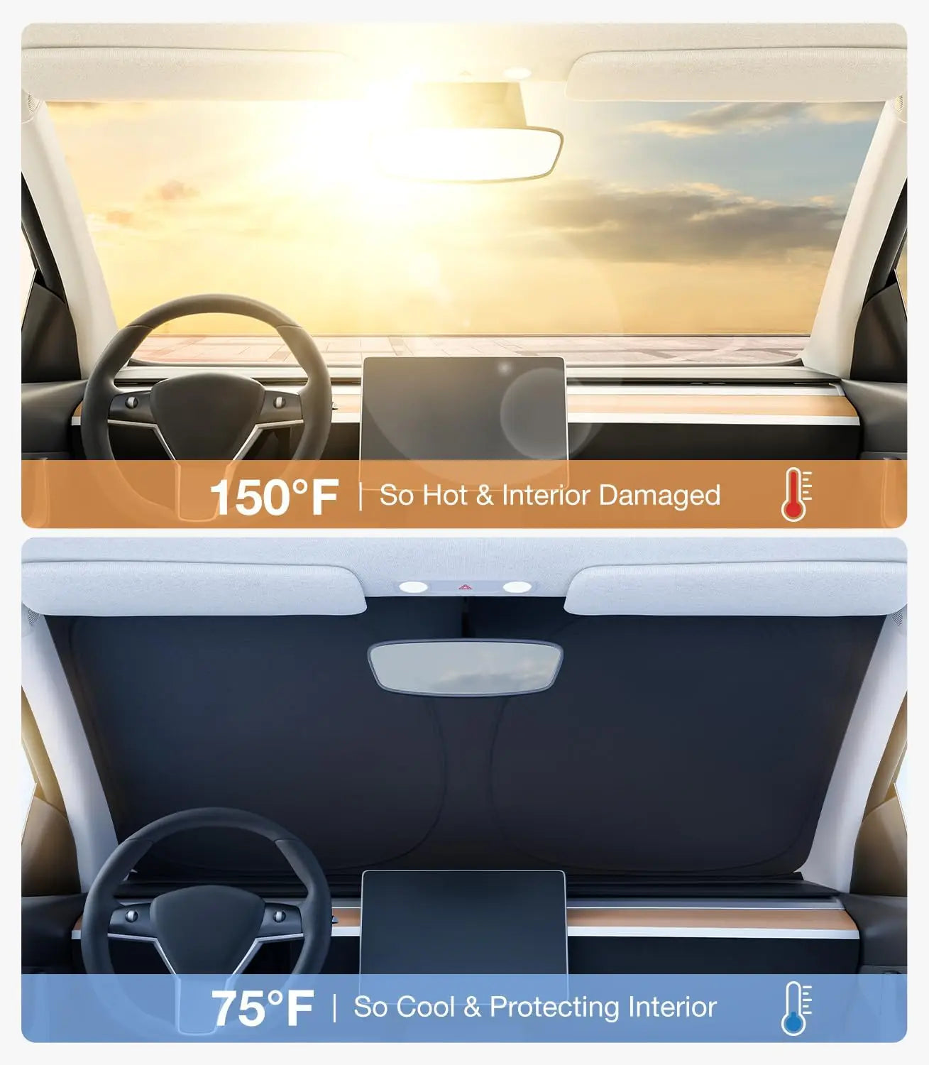 2025 For Tesla Model Y Juniper Model 3 Highland Windshield Sunshade Sun Blockage Foldable Heat Insulation Sunshade Storage Bag