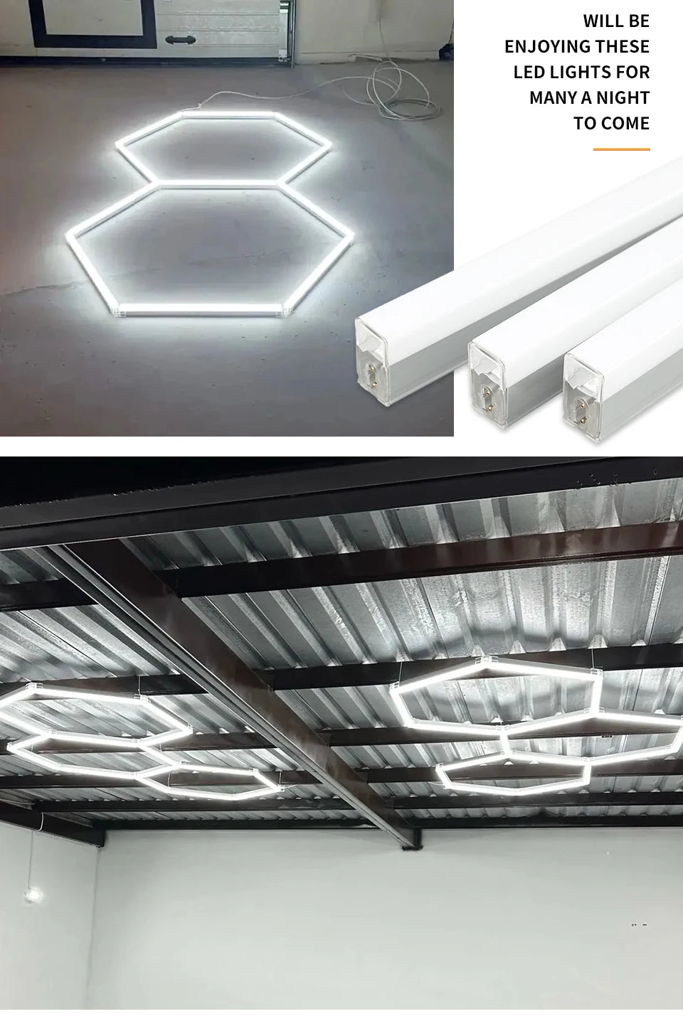 Customizable Shape DIY Hexagon Garage Honeycomb Car Body Lighting Lamp LED Tube PC AC85-265V Accessories Barbershop Workshop