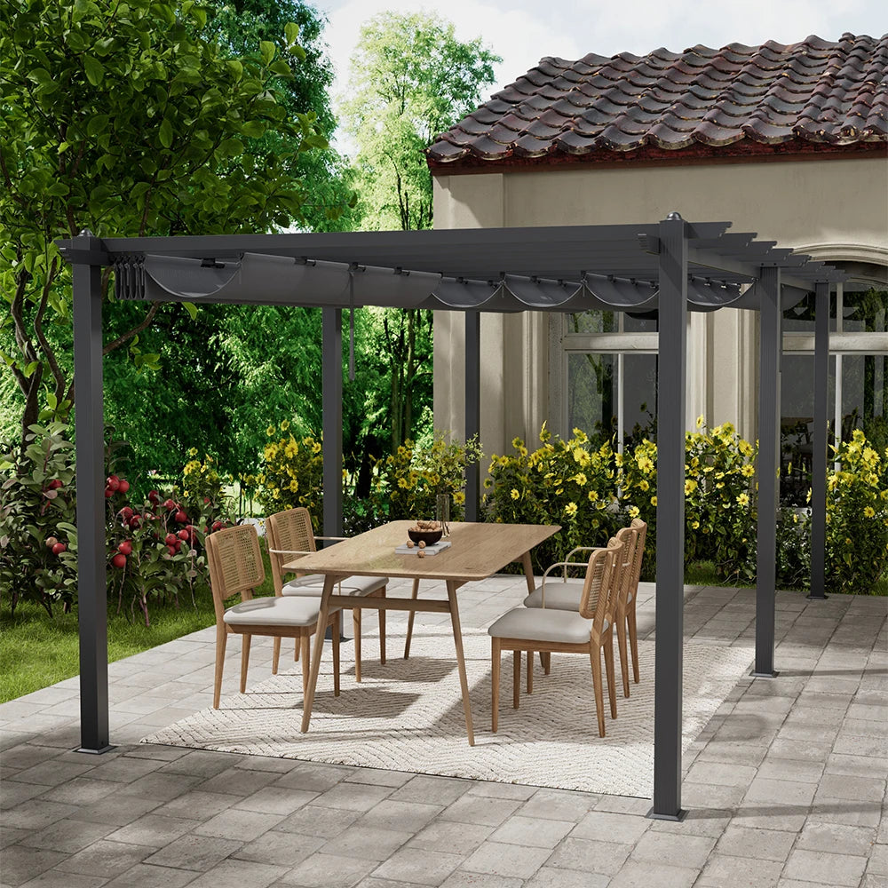 【Breeins】Metal Pergola w/Thicker Post & Upgraded Retractable Pergola Canopy, Heavy-Duty Aluminum Pergolas and Gazebos