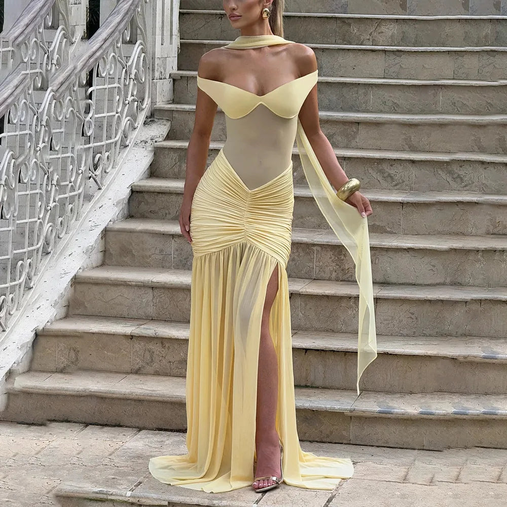 Ladies Summer Elegant Evening Party Dress Women Sleeveless Backless Side Slit Mesh Long Dresses Woman Clothes Birthday Clubwear