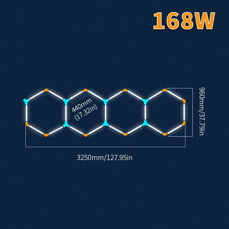440mm Hexagonal Honeycomb LED Lamp 85-265V 6500K Ultra-bright And Energy-saving Gym Car Beauty Station Lamp
