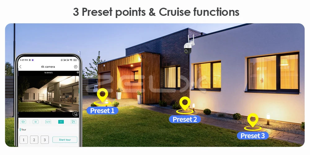 4K IP Camera WiFi 8MP Outdoor Speed Dome Auto Tracking PTZ Cam H.265 1080P Wireless Security Webcam Video Surveillance P2P iCsee