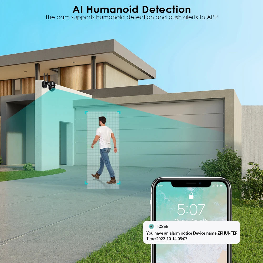 8MP 4K Dual Lens PTZ IP Camera 8x Hybrid Zoom 2.8+12mm Human Detection 4MP Audio Security ICsee Video Surveillance WiFi Camera