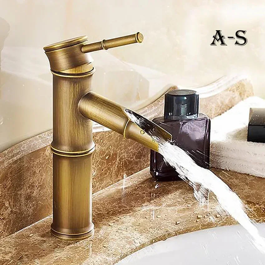 European Antique Bathroom Faucet Brass Basin Faucets Tap Tall Bamboo Hot Cold Water Kitchen Outdoor Garden Taps grifo lavabo