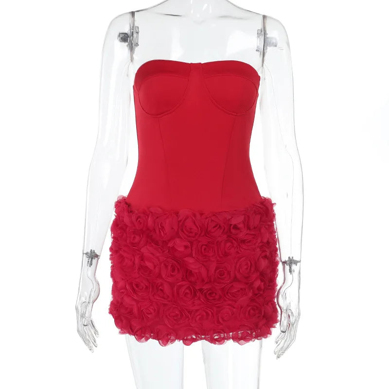Ladies Summer Flower Elegant Evening Party Dress For Women Sleeveless Backless Tube Mini Dresses Woman Clothes Birthday Clubwear