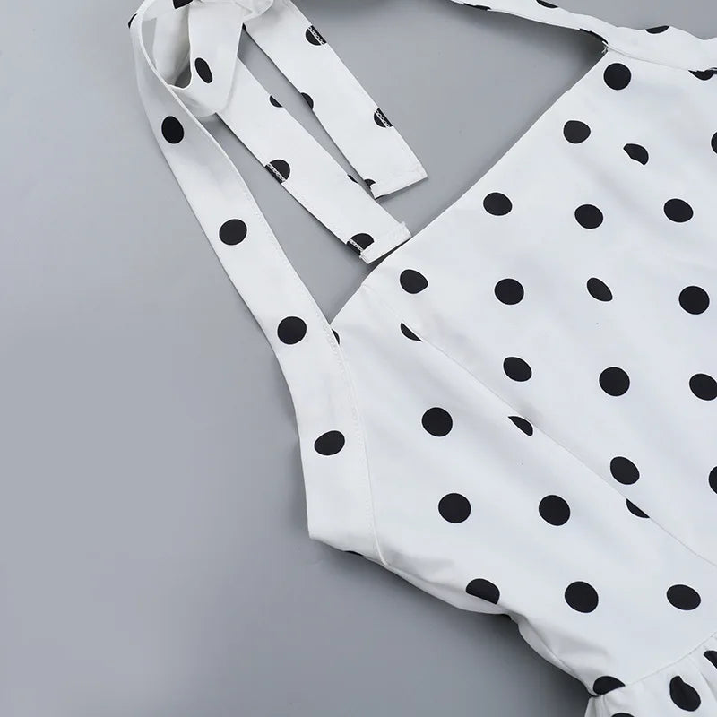 Ladies Summer Evening Party Dress Women Sleeveless Backless Polka Dots Print Fashion Halter Mini Dresses Club Streetwear Clothes
