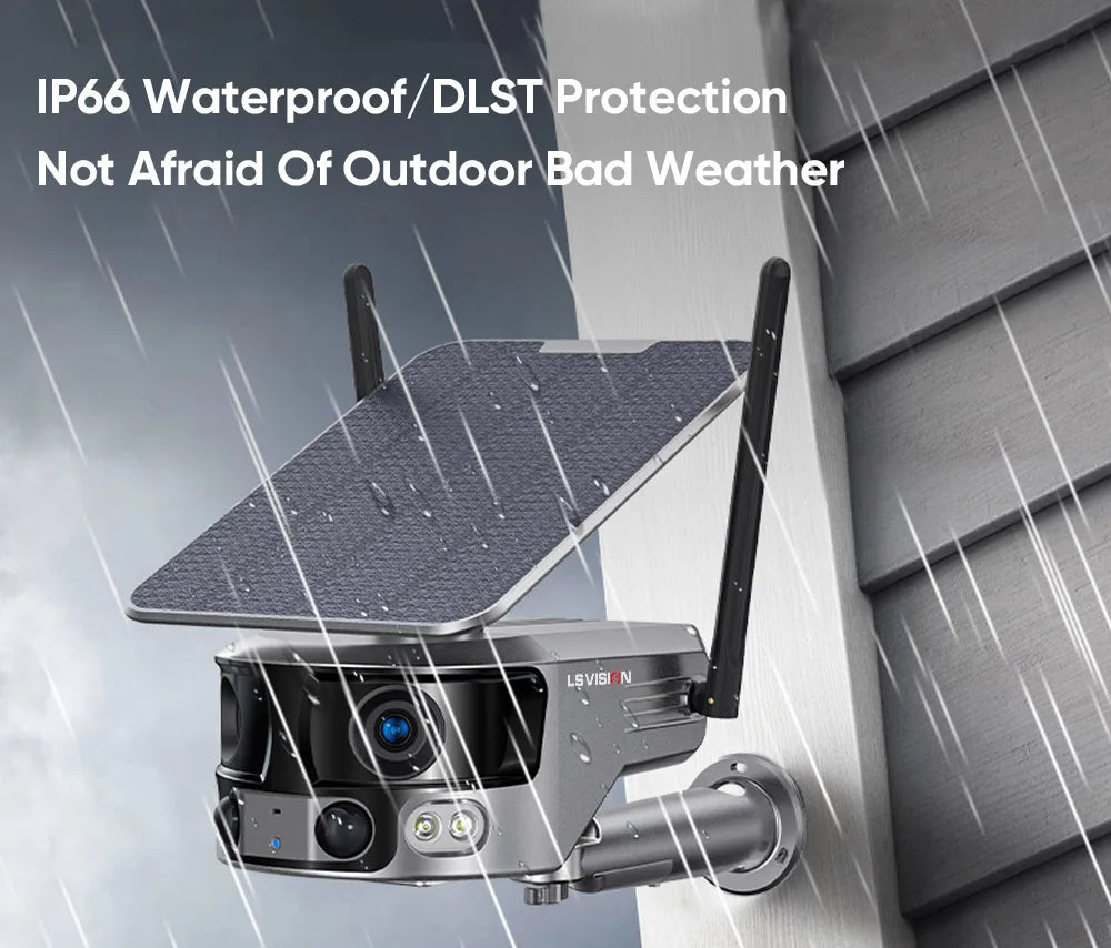 LS VISION 8MP 4G Solar Security Camera Outdoor WIFI 180° Ultra Wide View Angle 4X Zoom Dual Lens PIR Human Detection CCTV Camera