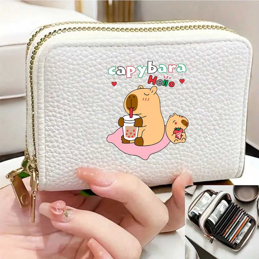 Capybara Ladies' Printed Cute Coin Wallet, PU Leather ID Card Bank Card Zipper Card Wallet, Suitable for Women's Daily Use