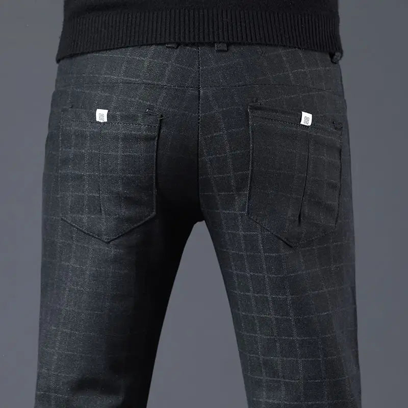 Fashion Men Smart Casual Tailored Trousers Male Slight Strech Loose Straight Dress Pants Versatile Slim Fit Thin Black Trousers