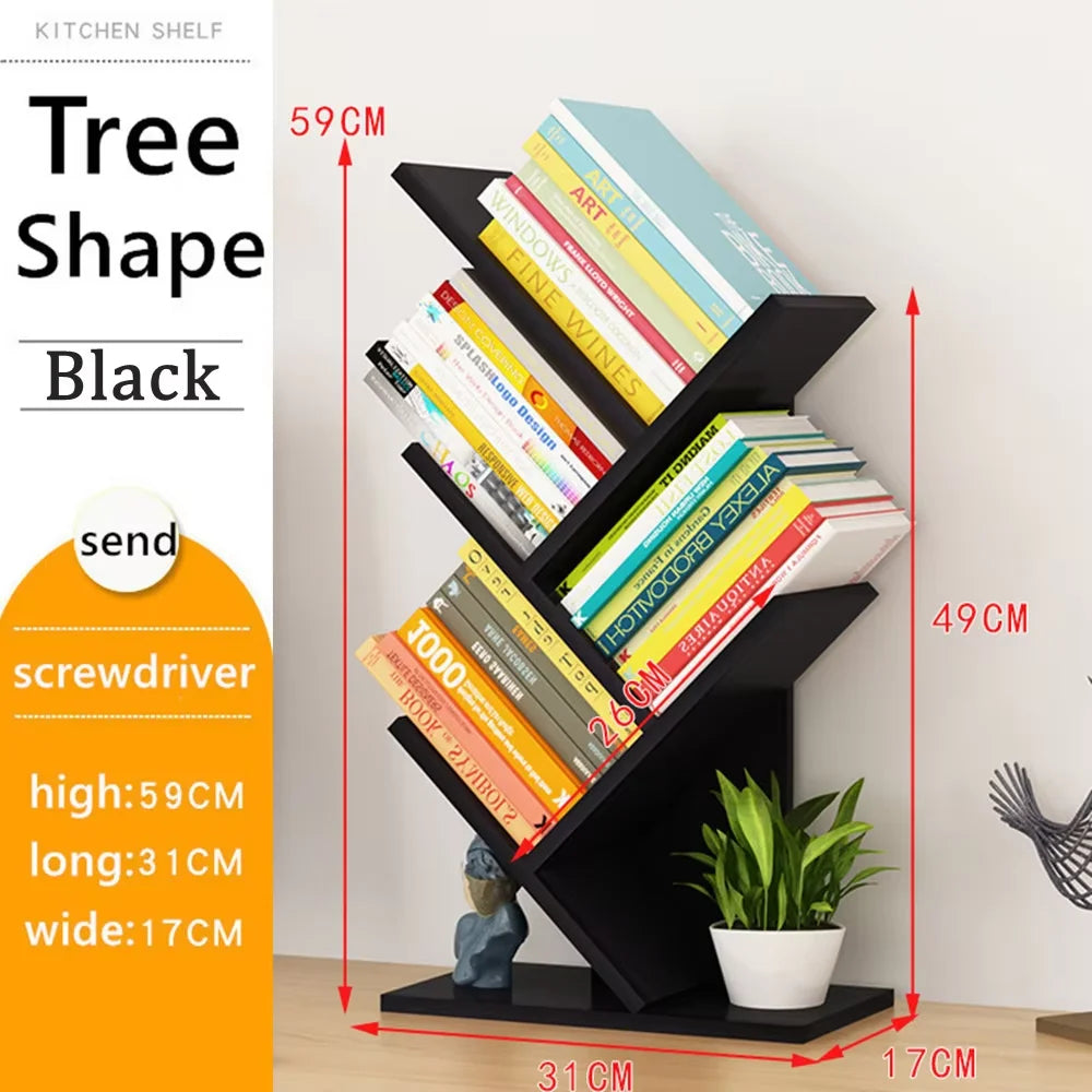 4 Tier Floor Standing Bookcase for CDs/Magazine/Books,Small Book Organizer for Bedroom,Living Room,Office, 4-Tier Tree Bookshelf