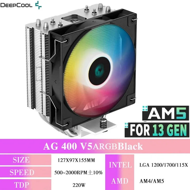 DEEPCOOL AG400 4 Heat Pipe CPU Air-Cooled Cooler ARGB PWM TDP 220W CPU Radiator for LGA1700 1200 115X 1151 1155 AMD AM4 AM5
