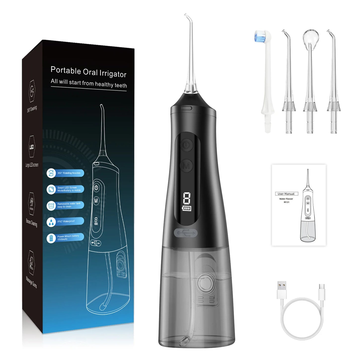 Electric Oral Irrigator Dental Water Flosser for Teeth Rechargeable 9 Modes Portable Dental Water Jet Floss Teeth Cleaner 4 Tip