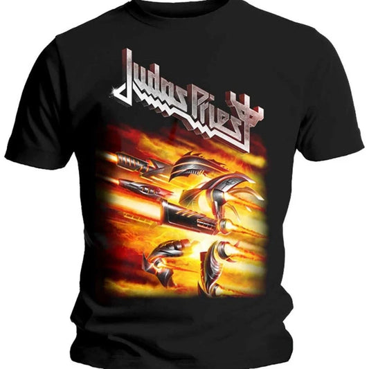 American Retro Judas Priest Firepower Shirt Heavy Metal T-shirt Summer New Retro Fashion Men's and Women's Streetwear