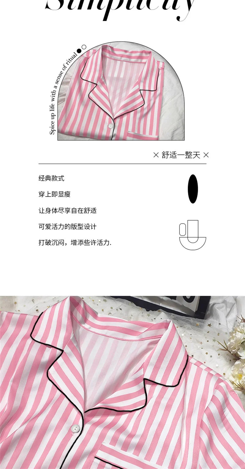 Spring Summer Ladies Faux Silk Polyester Elegant Women Pajama Sets Sexy Satin Homewear Luxury Pyjamas Female Sleepwear Fashion 1