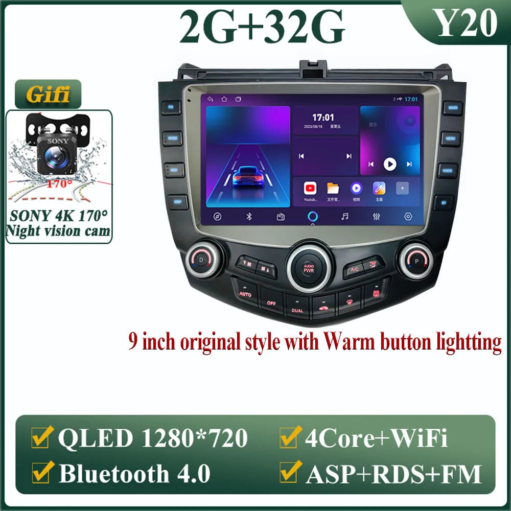 Android 14 Head Unit For Honda Accord 7 2003-2007 Multimedia Player GPS Navigation Stereo Head Unit No 2din DVD QLED Screen 5G
