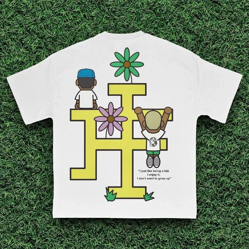 American fashion brand hip hop cartoon letter print short sleeve T-shirt y2k Goth Harajuku fashion casual loose base shirt