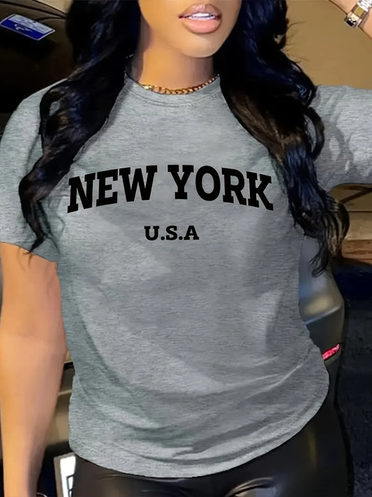 Letter Print Short Sleeve Crew Neck T-Shirt - Women's Casual Summer Spring Relaxed Fit Breathable Fabric Soft Comfortable Wear