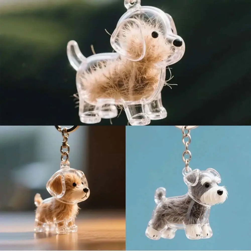 Cartoon Dog Shape Dog Hair Storage Box Transparent Hair Grooming Pet Hair Keychain DIY Handmade Keyring Puppy Pendants Backpack